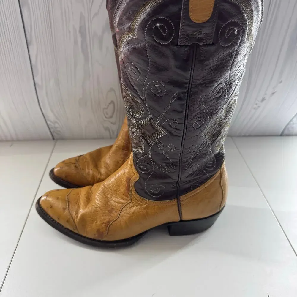 Montana Dorado VTG Ostrich & Leather Cowboy Boots Western Mens 8 Mens Womens 10
